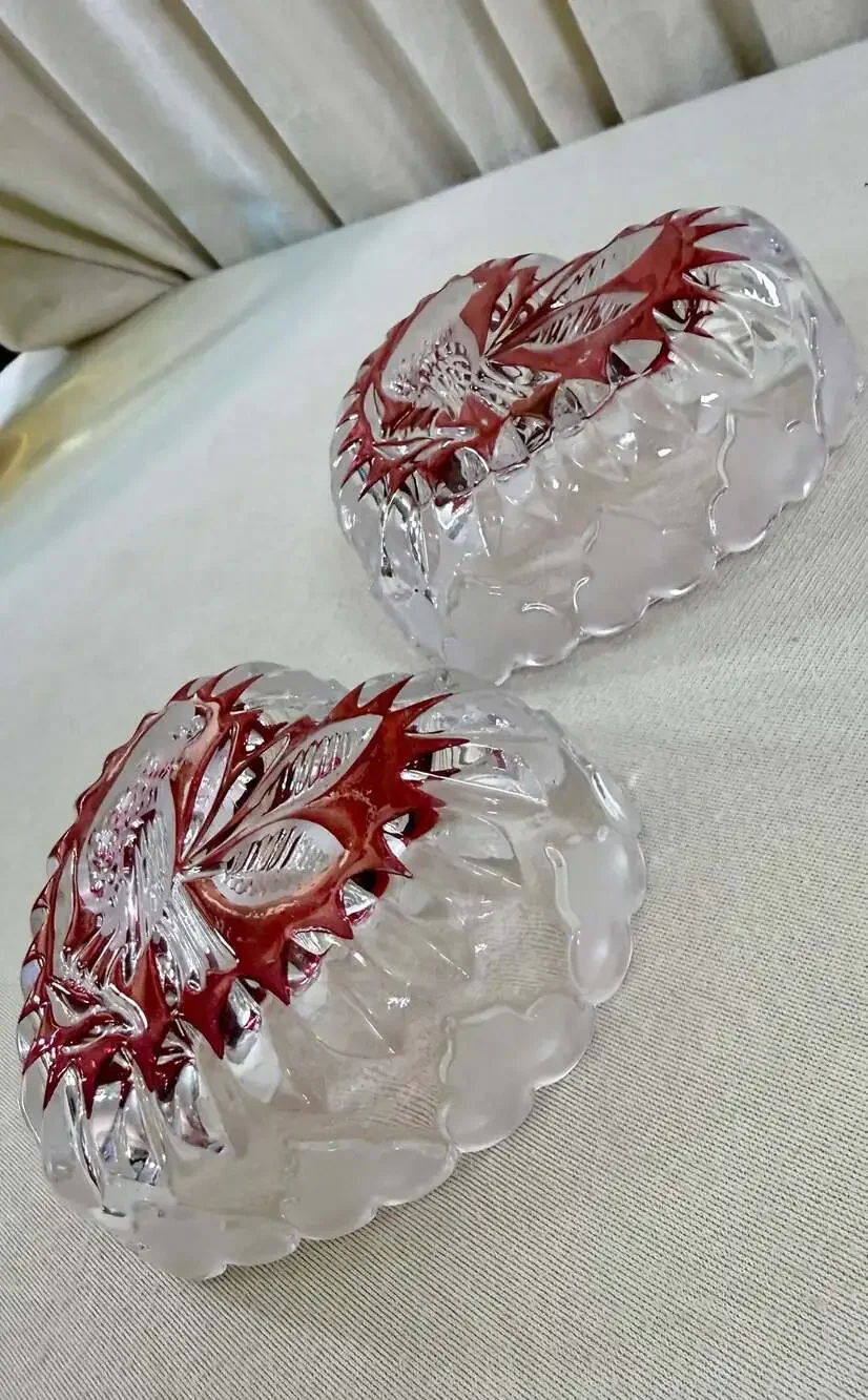 Hofbauer Byrdes Ruby Collection Heart-Shaped Crystal Trinket Dishes - Pair